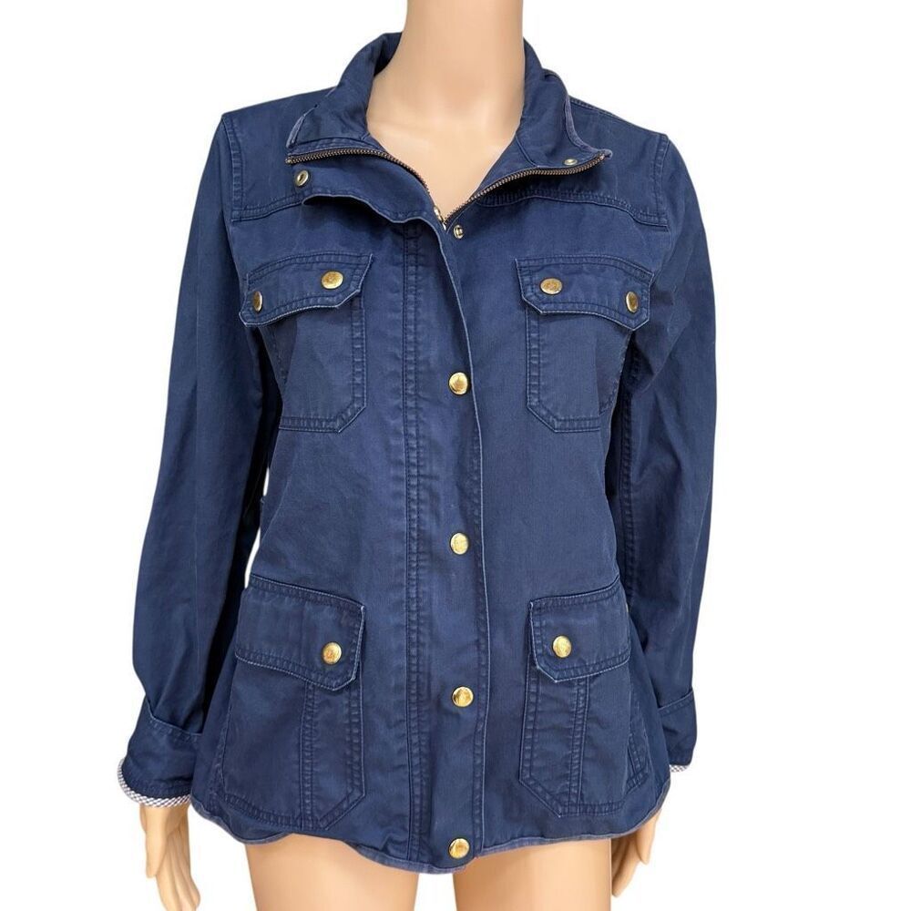 J.Crew Relaxed Downtown Field Jacket in navy blue waxed cotton size M